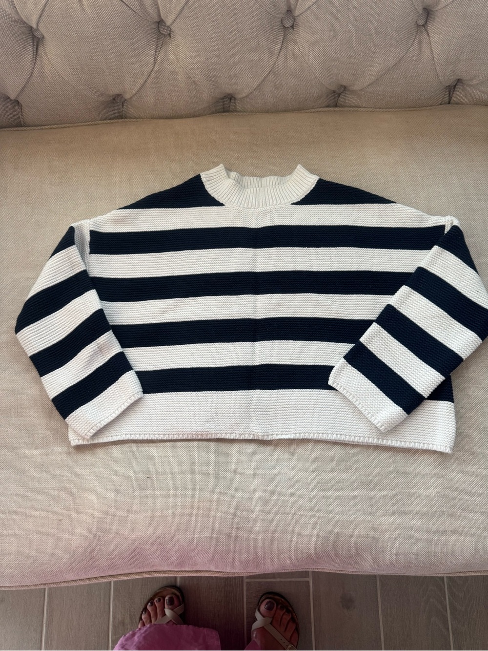 moon & madison Navy and White Striped Crewneck Sweater